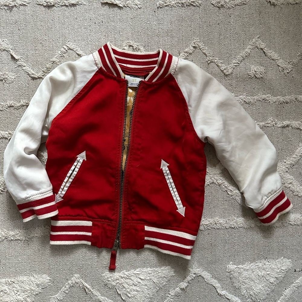 Oshkosh Toddler Red and White Silk Varsity Jacket